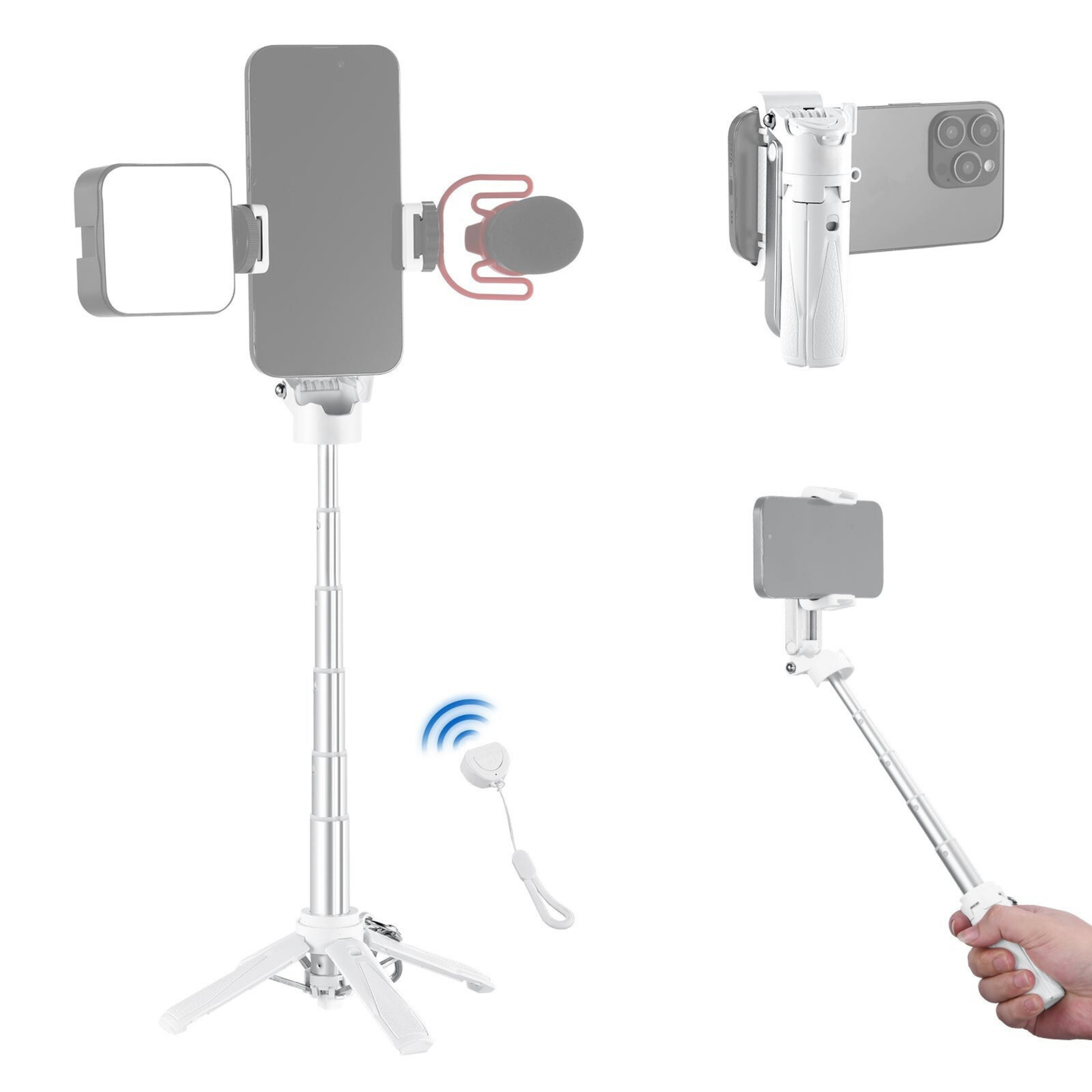 FirmoX Tragbarer Selfie-Stick, All-in-One Selfie-Stick-Stativ, Selfie-Stick im Taschenformat für Smartphones, Stativ für Handy mit kabelloser abnehmbarer Fernbedienung für Fotografie, Live-Streaming, Videoaufzeichnung