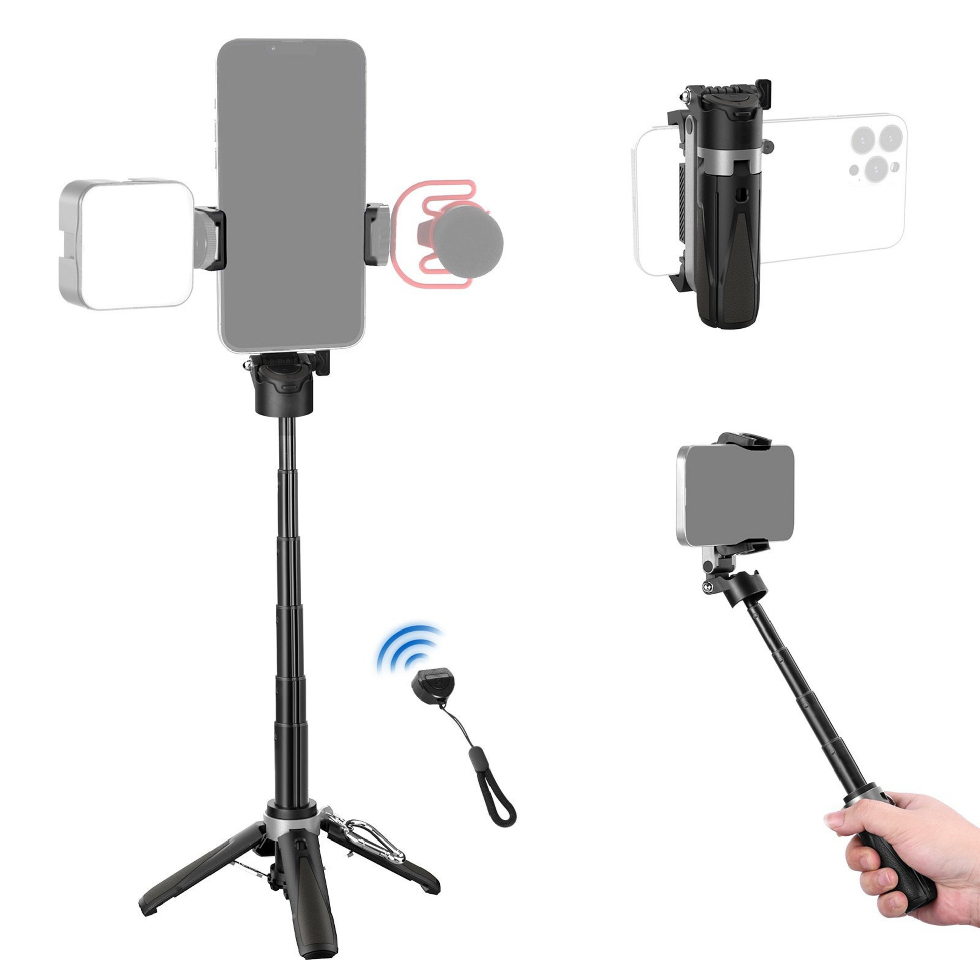 FirmoX Tragbarer Selfie-Stick, All-in-One Selfie-Stick-Stativ, Selfie-Stick im Taschenformat für Smartphones, Stativ für Handy mit kabelloser abnehmbarer Fernbedienung für Fotografie, Live-Streaming, Videoaufzeichnung