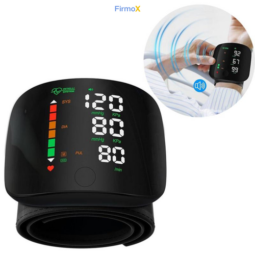 FirmoX Blutdruckmessgerät Armband mit LED Display, Fingerpulsmesser Armband mit Touchscreen, 2×99 Messwerte Speicher, Blutdruckmonitor mit Tragetasche (schwarz), Gesundheitsüberwachung verstellbar