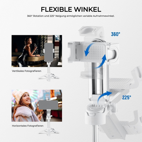FirmoX Tragbarer Selfie-Stick, All-in-One Selfie-Stick-Stativ, Selfie-Stick im Taschenformat für Smartphones, Stativ für Handy mit kabelloser abnehmbarer Fernbedienung für Fotografie, Live-Streaming, Videoaufzeichnung
