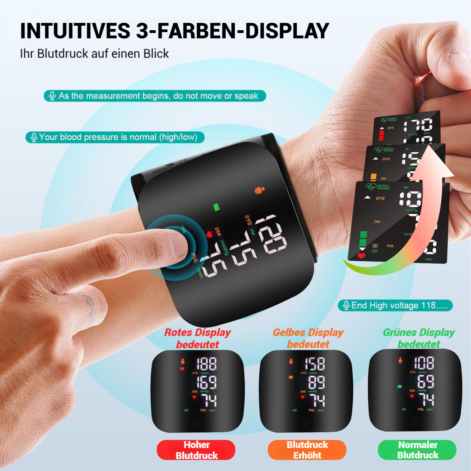FirmoX Blutdruckmessgerät Armband mit LED Display, Fingerpulsmesser Armband mit Touchscreen, 2×99 Messwerte Speicher, Blutdruckmonitor mit Tragetasche (schwarz), Gesundheitsüberwachung verstellbar