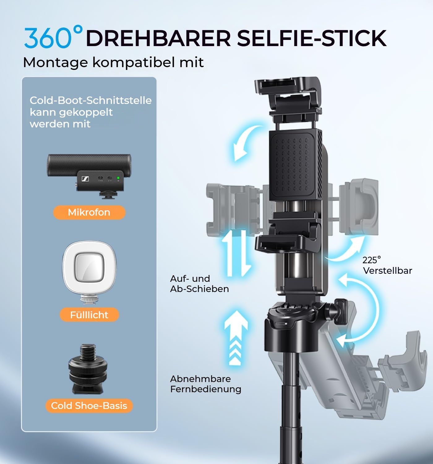 FirmoX Tragbarer Selfie-Stick, All-in-One Selfie-Stick-Stativ, Selfie-Stick im Taschenformat für Smartphones, Stativ für Handy mit kabelloser abnehmbarer Fernbedienung für Fotografie, Live-Streaming, Videoaufzeichnung