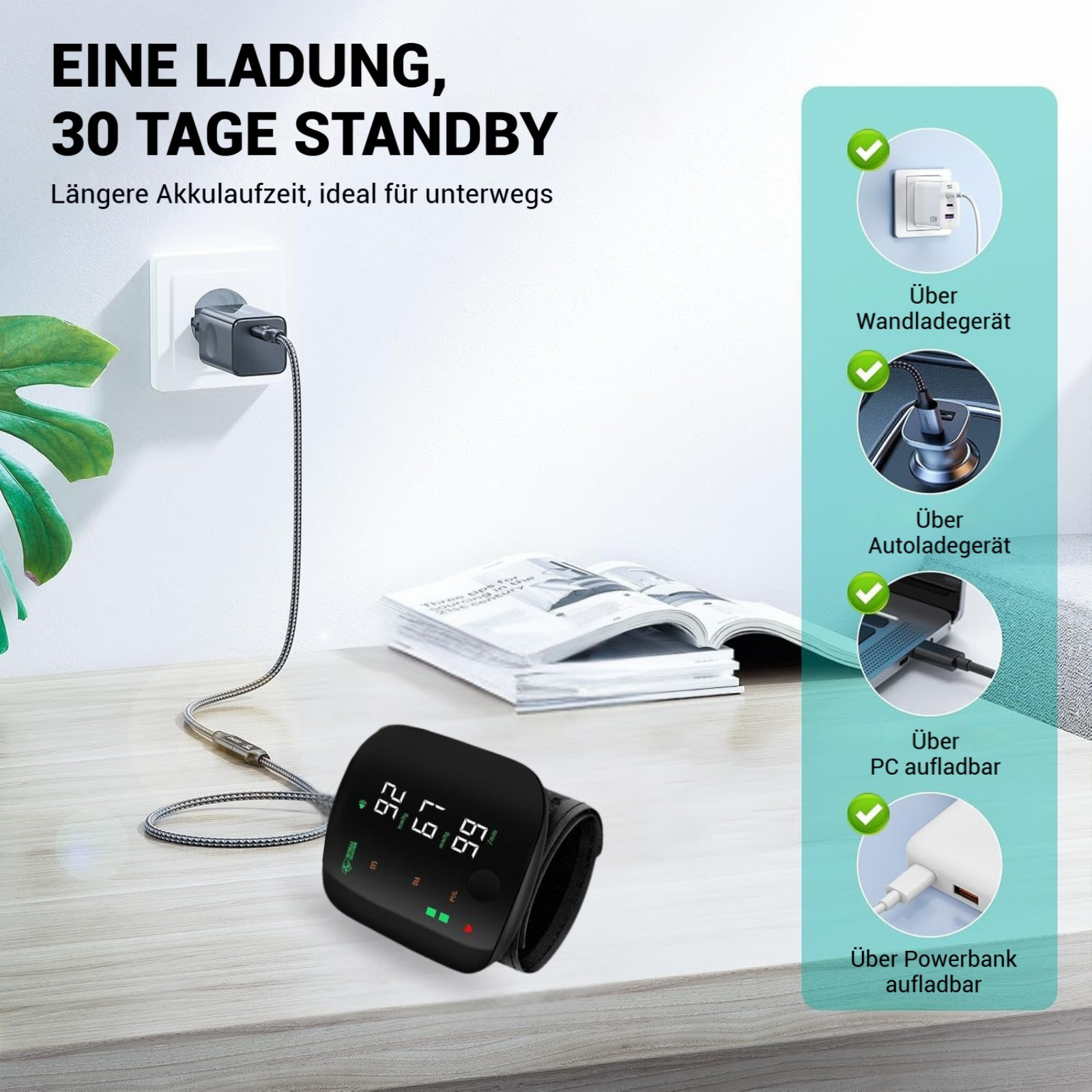 FirmoX Blutdruckmessgerät Armband mit LED Display, Fingerpulsmesser Armband mit Touchscreen, 2×99 Messwerte Speicher, Blutdruckmonitor mit Tragetasche (schwarz), Gesundheitsüberwachung verstellbar