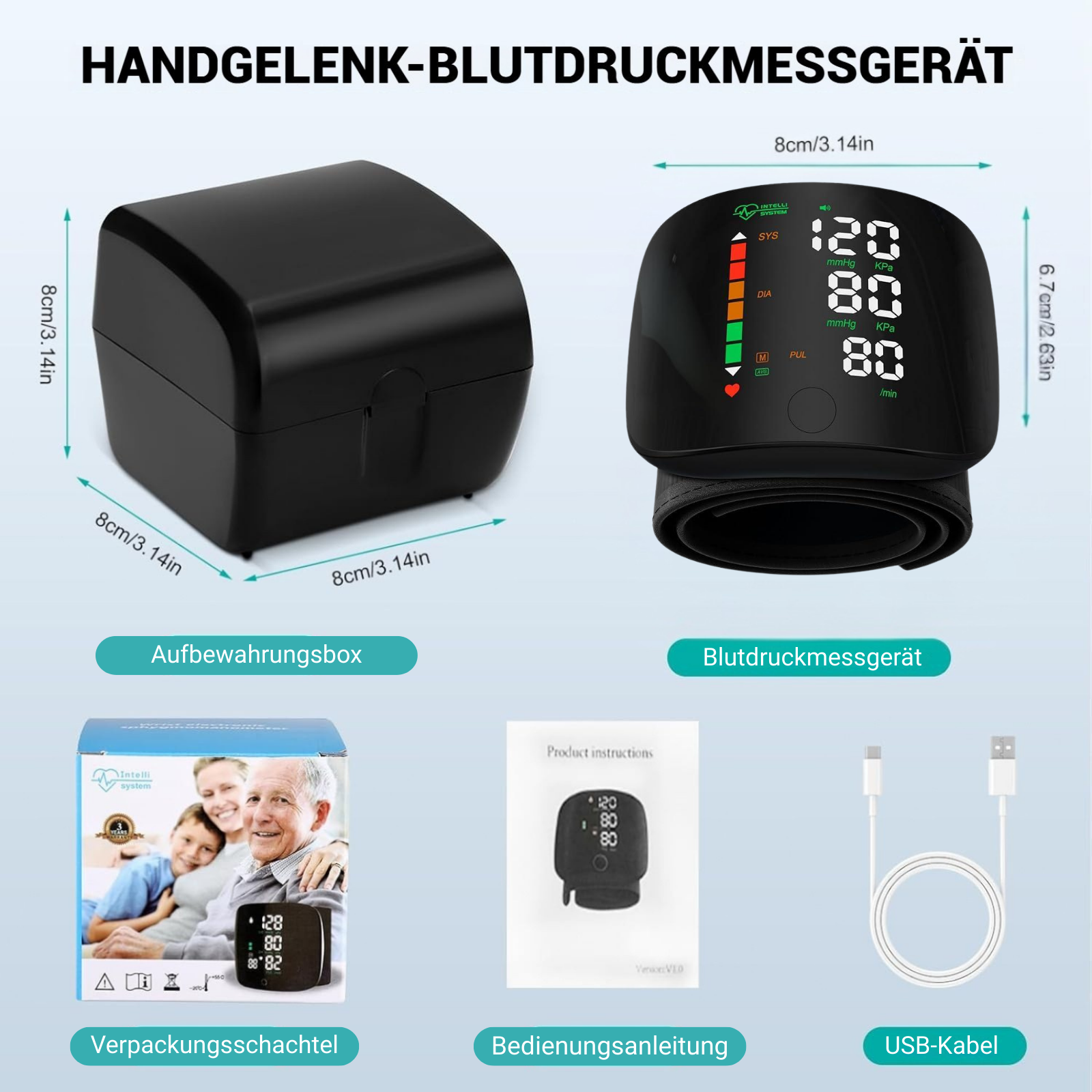 FirmoX Blutdruckmessgerät Armband mit LED Display, Fingerpulsmesser Armband mit Touchscreen, 2×99 Messwerte Speicher, Blutdruckmonitor mit Tragetasche (schwarz), Gesundheitsüberwachung verstellbar