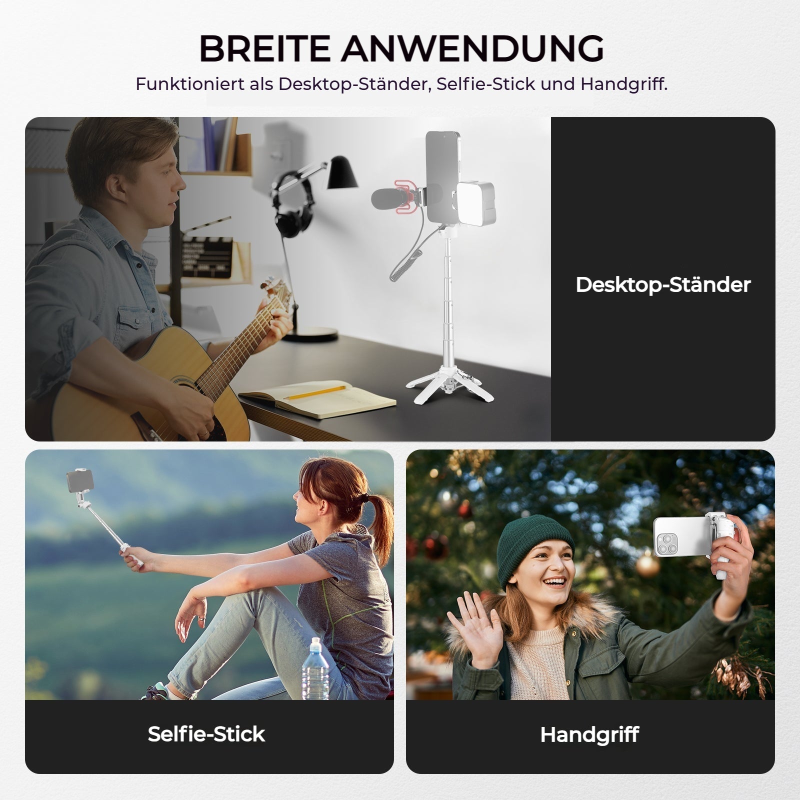 FirmoX Tragbarer Selfie-Stick, All-in-One Selfie-Stick-Stativ, Selfie-Stick im Taschenformat für Smartphones, Stativ für Handy mit kabelloser abnehmbarer Fernbedienung für Fotografie, Live-Streaming, Videoaufzeichnung