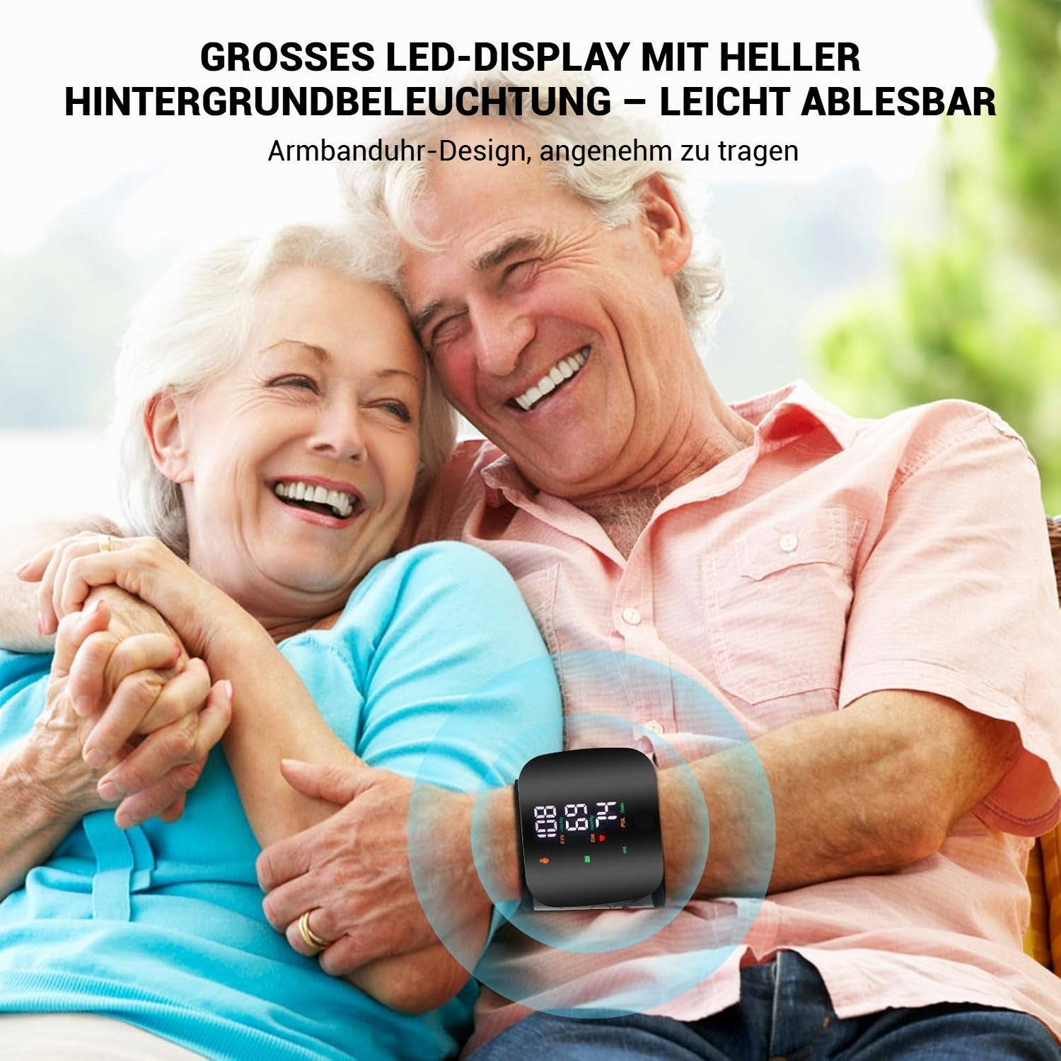 FirmoX Blutdruckmessgerät Armband mit LED Display, Fingerpulsmesser Armband mit Touchscreen, 2×99 Messwerte Speicher, Blutdruckmonitor mit Tragetasche (schwarz), Gesundheitsüberwachung verstellbar