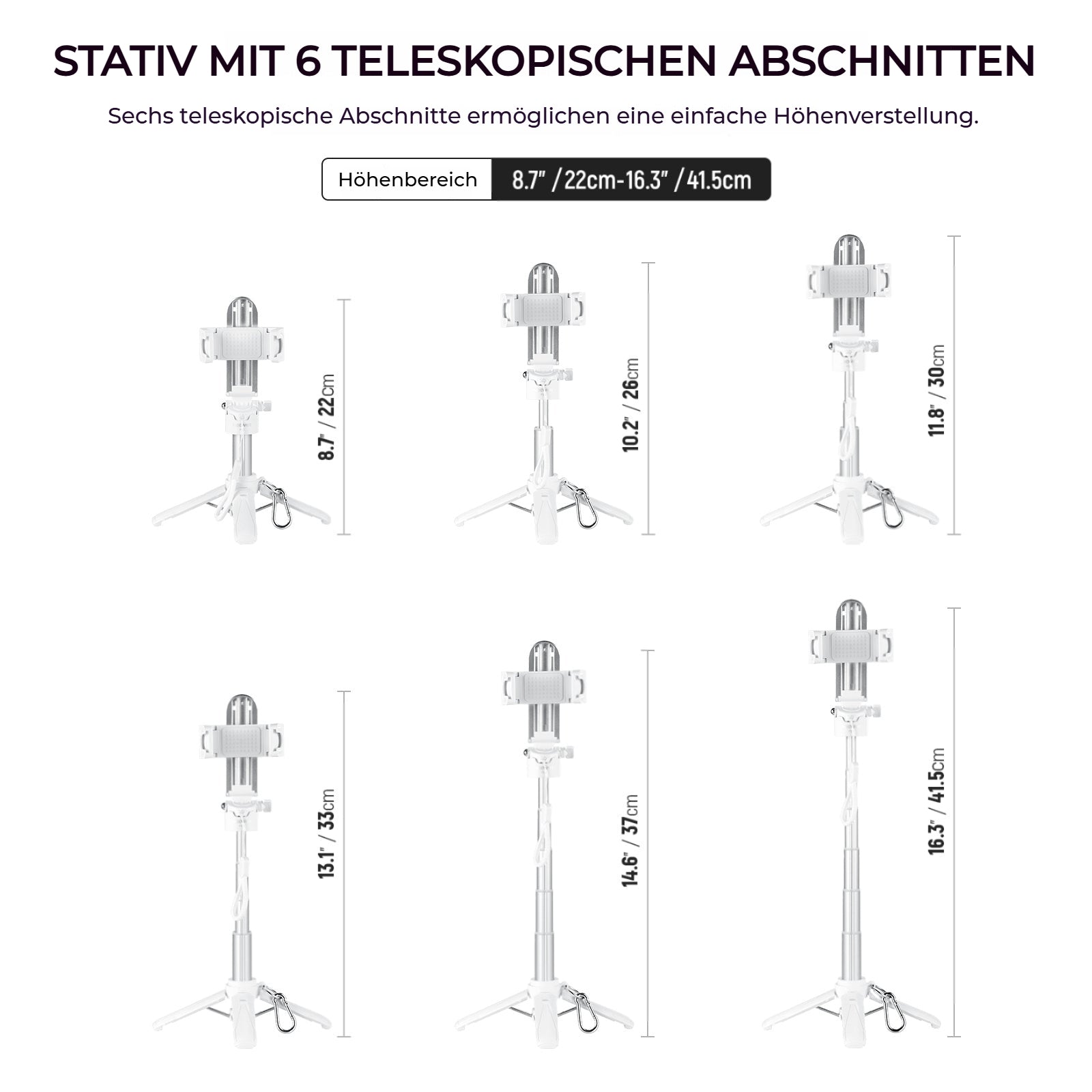 FirmoX Tragbarer Selfie-Stick, All-in-One Selfie-Stick-Stativ, Selfie-Stick im Taschenformat für Smartphones, Stativ für Handy mit kabelloser abnehmbarer Fernbedienung für Fotografie, Live-Streaming, Videoaufzeichnung