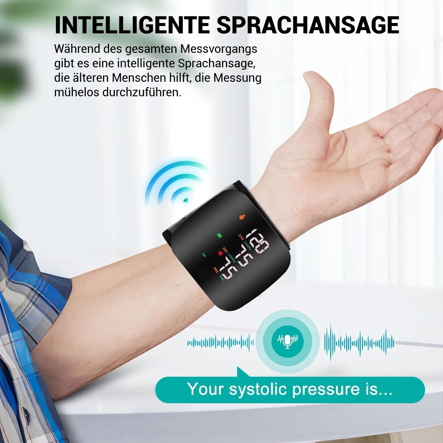 FirmoX Blutdruckmessgerät Armband mit LED Display, Fingerpulsmesser Armband mit Touchscreen, 2×99 Messwerte Speicher, Blutdruckmonitor mit Tragetasche (schwarz), Gesundheitsüberwachung verstellbar