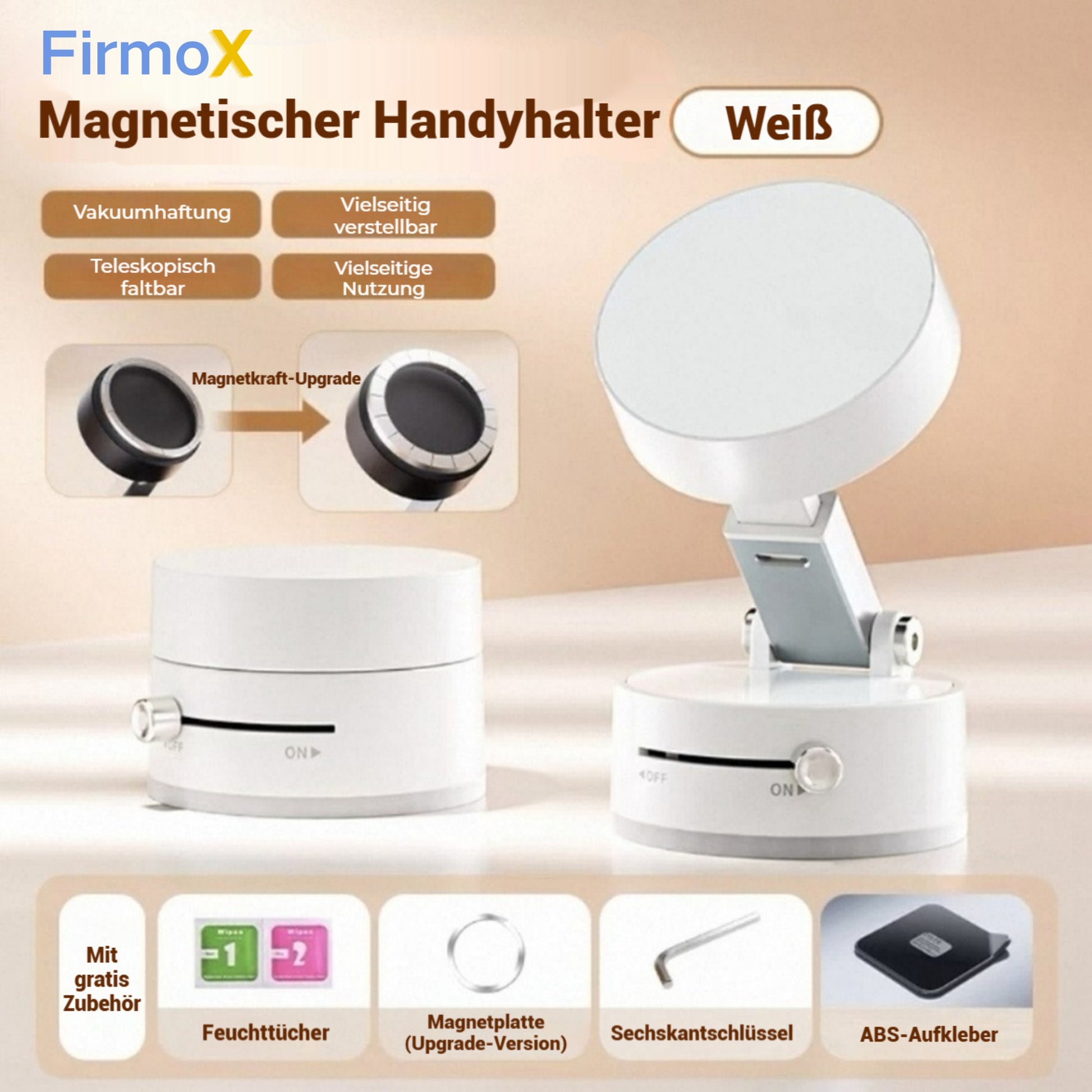FirmoX Verbesserter magnetischer Telefonhalter, 360 ° -Drehung, starker Magnet, faltbares und tragbares Design, perfekt für Autos, Glas, Fitnessstudios und andere glatte Oberflächen